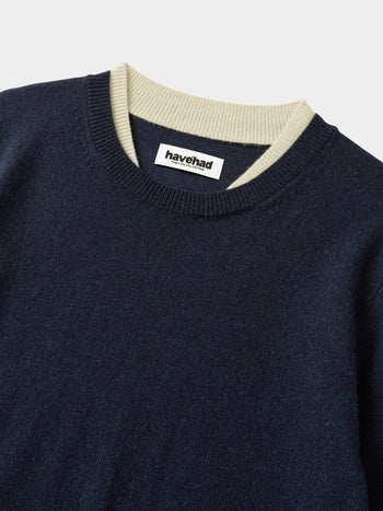 Layered Wool Crew Knit (Navy-Ivory)