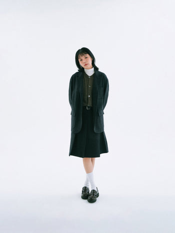 Wool Blend Pleats Skirt (Black)