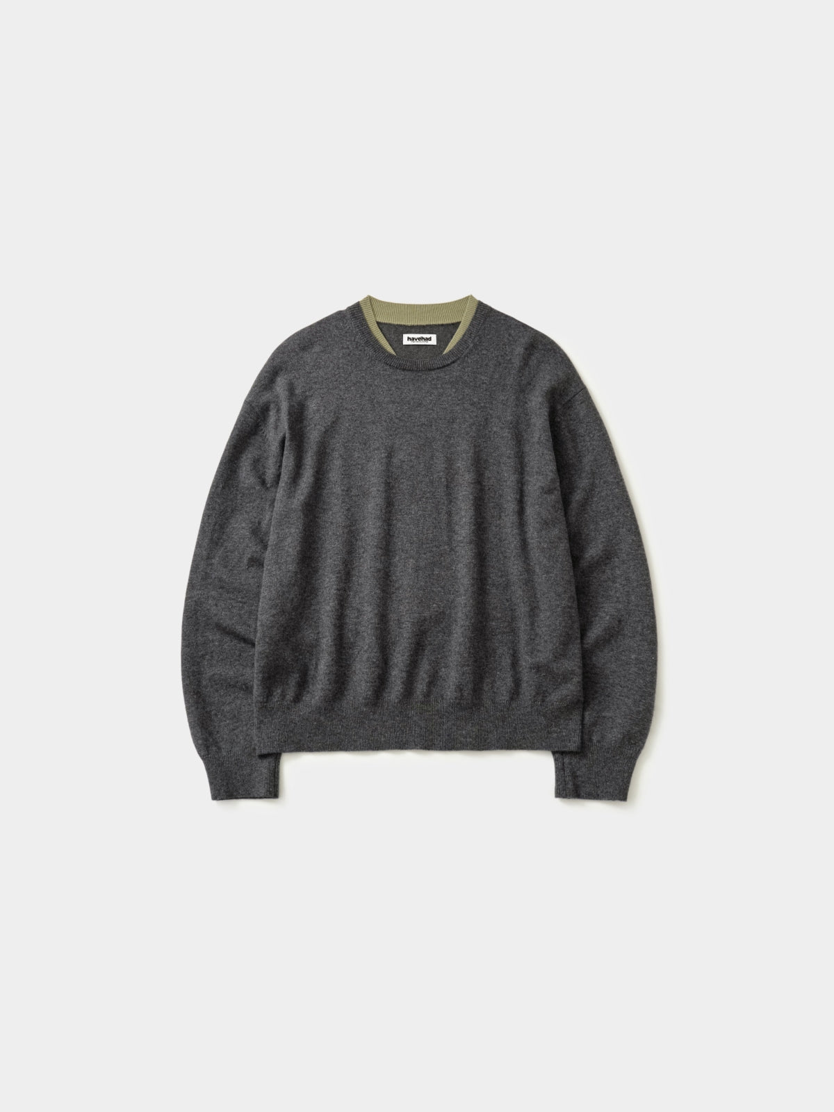 Layered Wool Crew Knit (Charcoal-Olive)