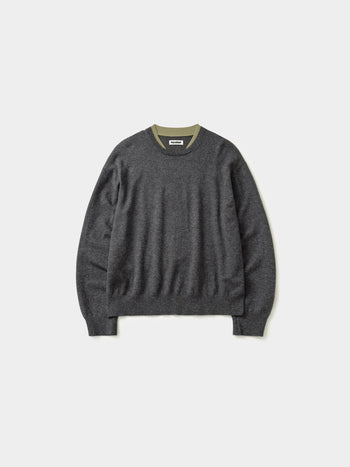 Layered Wool Crew Knit (Charcoal-Olive)