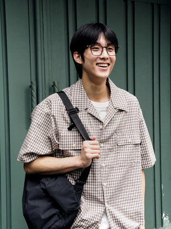 Window Check Open Collar Shirts (Brown)