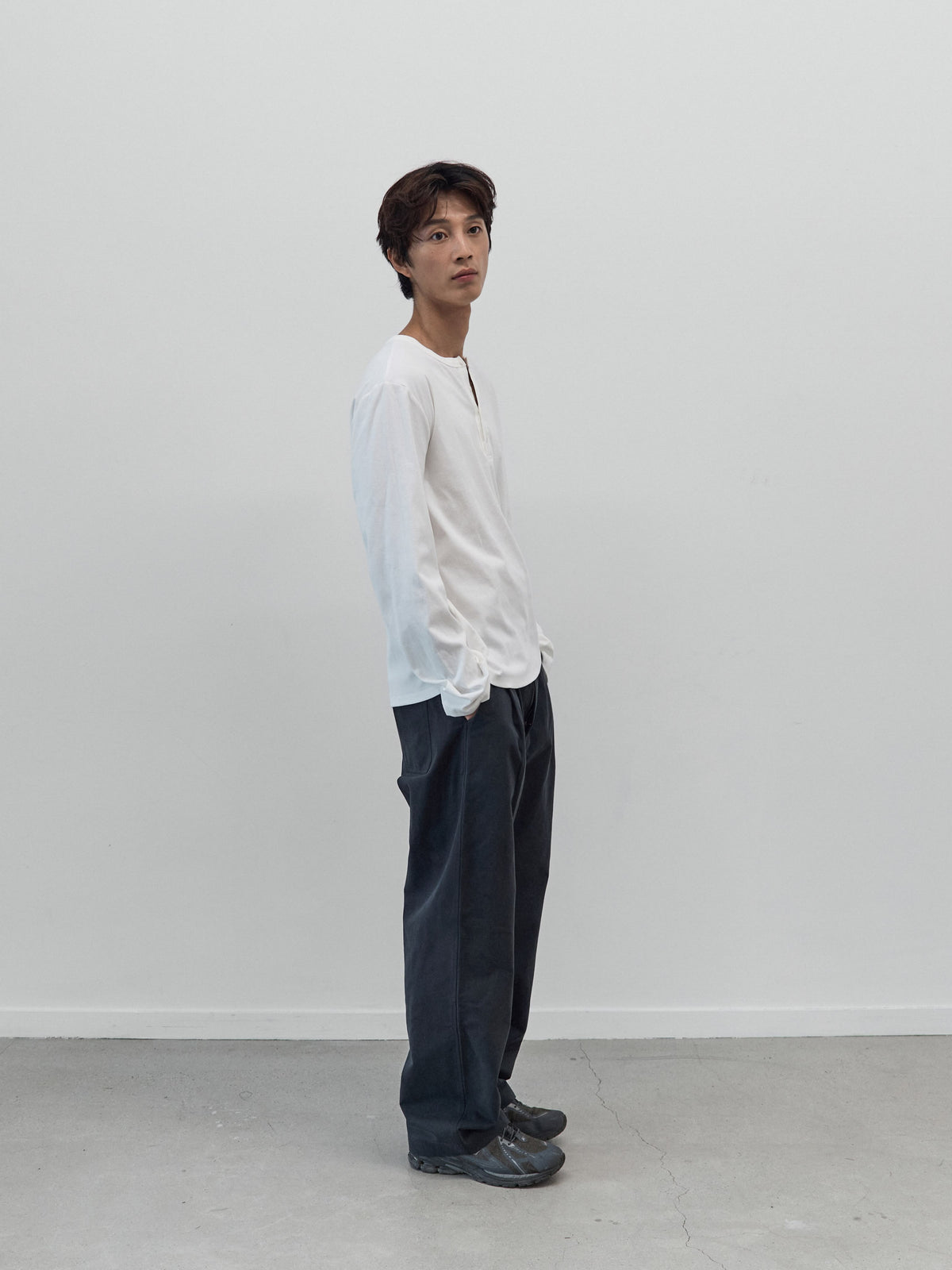 Henley Neck Long Sleeve T-Shirt (White)