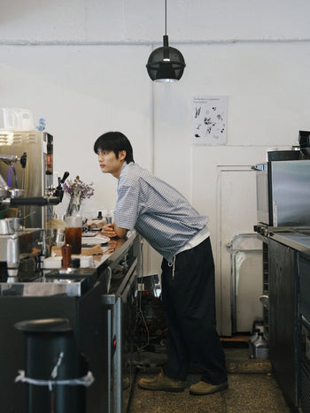 Window Check Open Collar Shirts (Light Blue)
