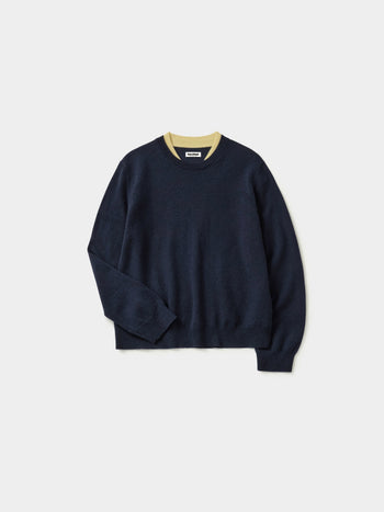 Layered Wool Round Knit (Navy-Lemon)