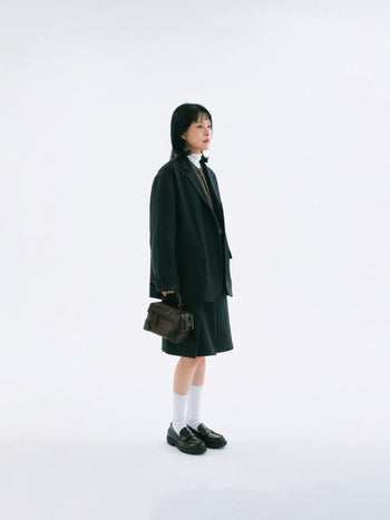 Wool Blend Pleats Skirt (Charcoal)