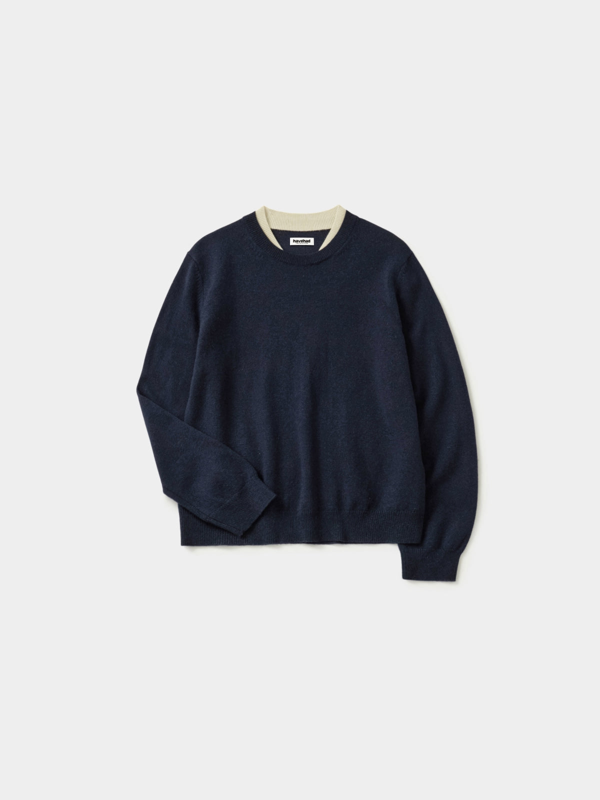 Layered Wool Crew Knit (Navy-Ivory)