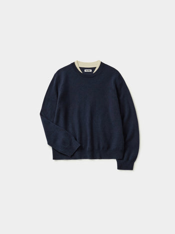 Layered Wool Crew Knit (Navy-Ivory)