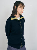 High-Neck Two-Tone Cardigan (Navy-Olive)
