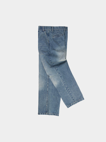 Loose Fit Pin-tuck Denim Pants (Mid Indigo)