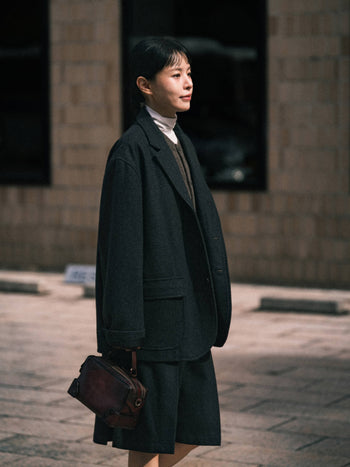 Wool Blend Pleats Skirt (Charcoal)