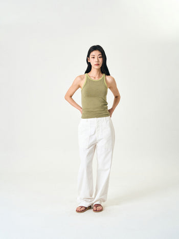 U-neck Sleeveless Top (Stripe Olive)