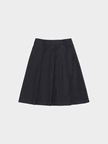 Wool Blend Pleats Skirt (Charcoal)
