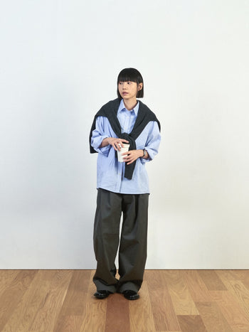 (W)Office Belted Pin-tuck Pants (Blue Gray)