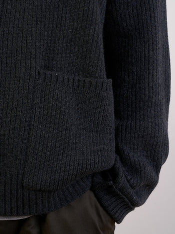 Fine Wool Roundneck Cardigan (Charcoal)