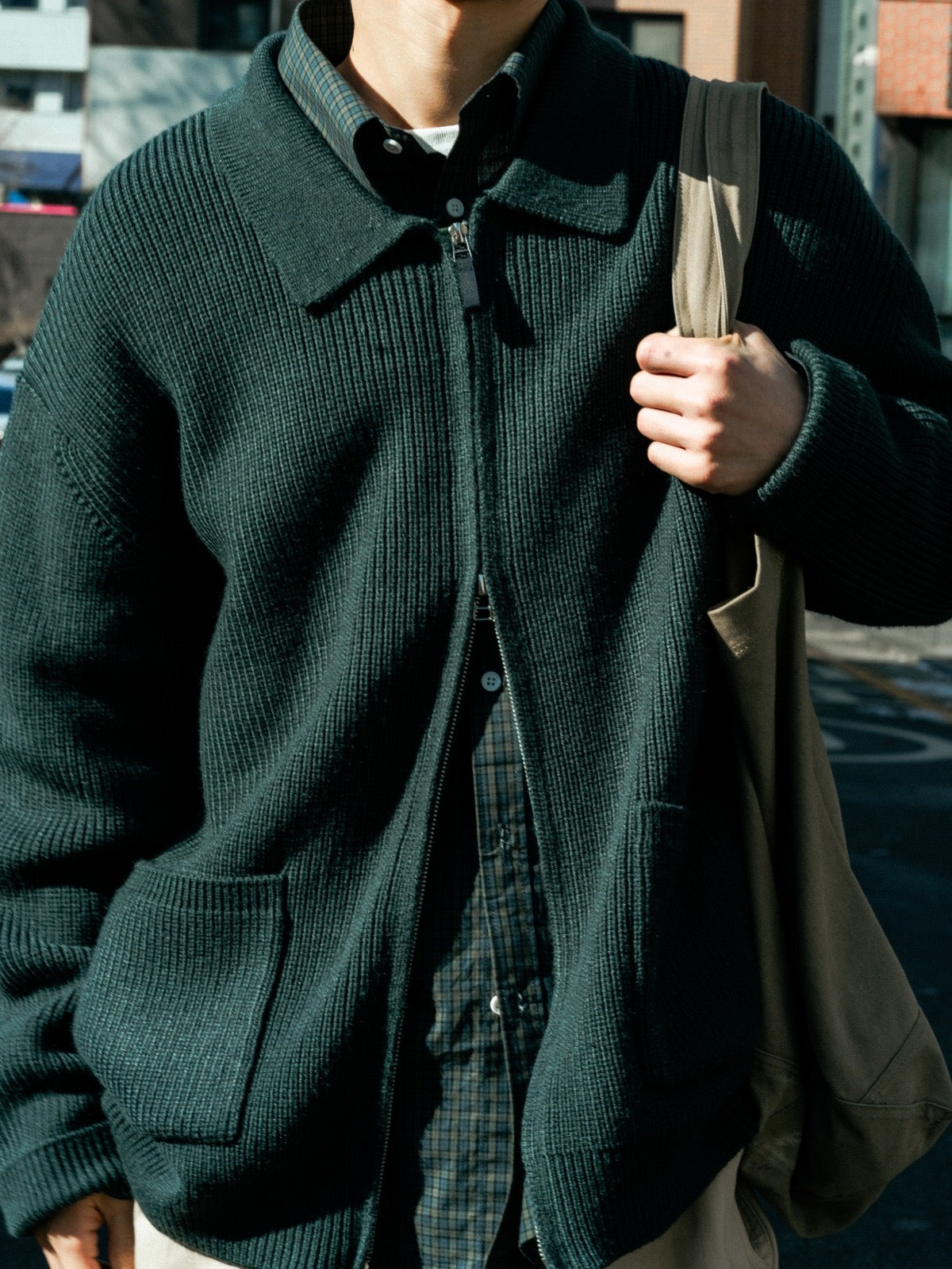 2way Zip-up Cardigan (Blue Green)
