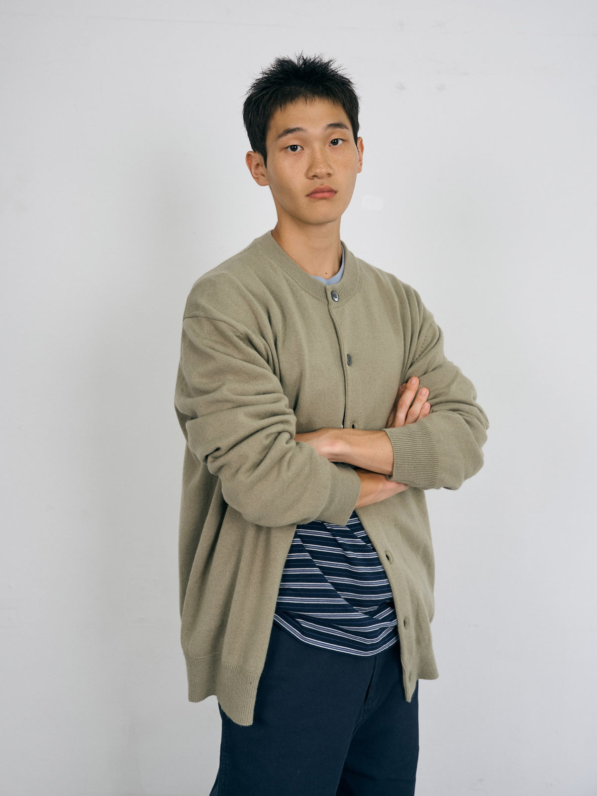 Daily Wool Round Cardigan (Olive)