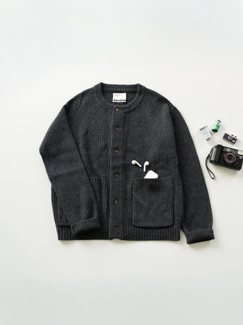 Fine Wool Roundneck Cardigan (Charcoal)