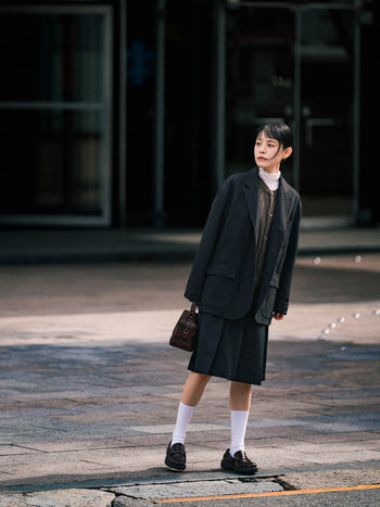 Wool Blend Pleats Skirt (Black)