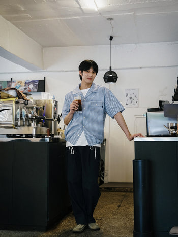 Window Check Open Collar Shirts (Light Blue)