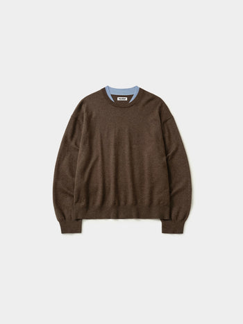 Layered Wool Crew Knit (Brown-Light Blue)