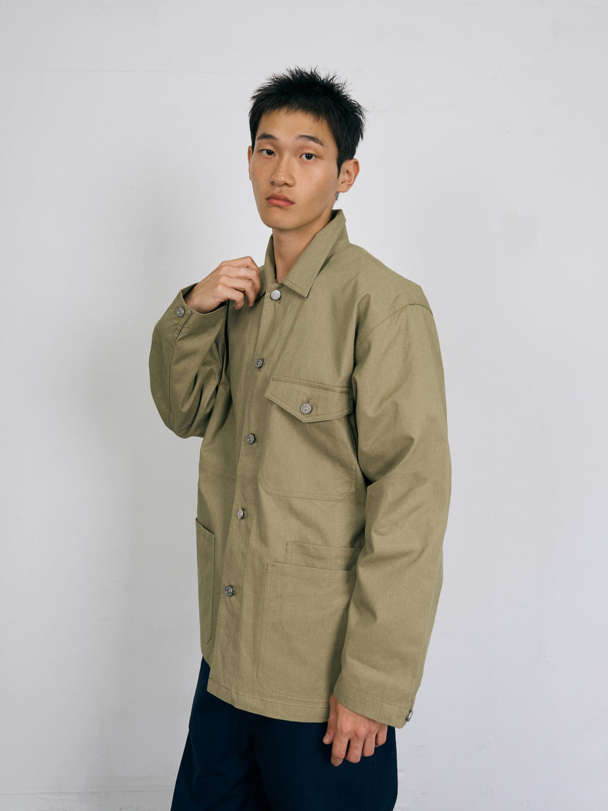 Twill Cotton Chore Jacket (Light Khaki)