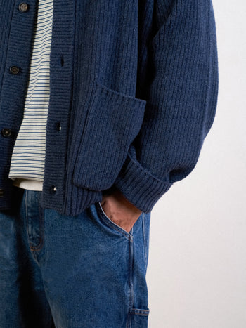 Fine Wool Roundneck Cardigan (Navy)