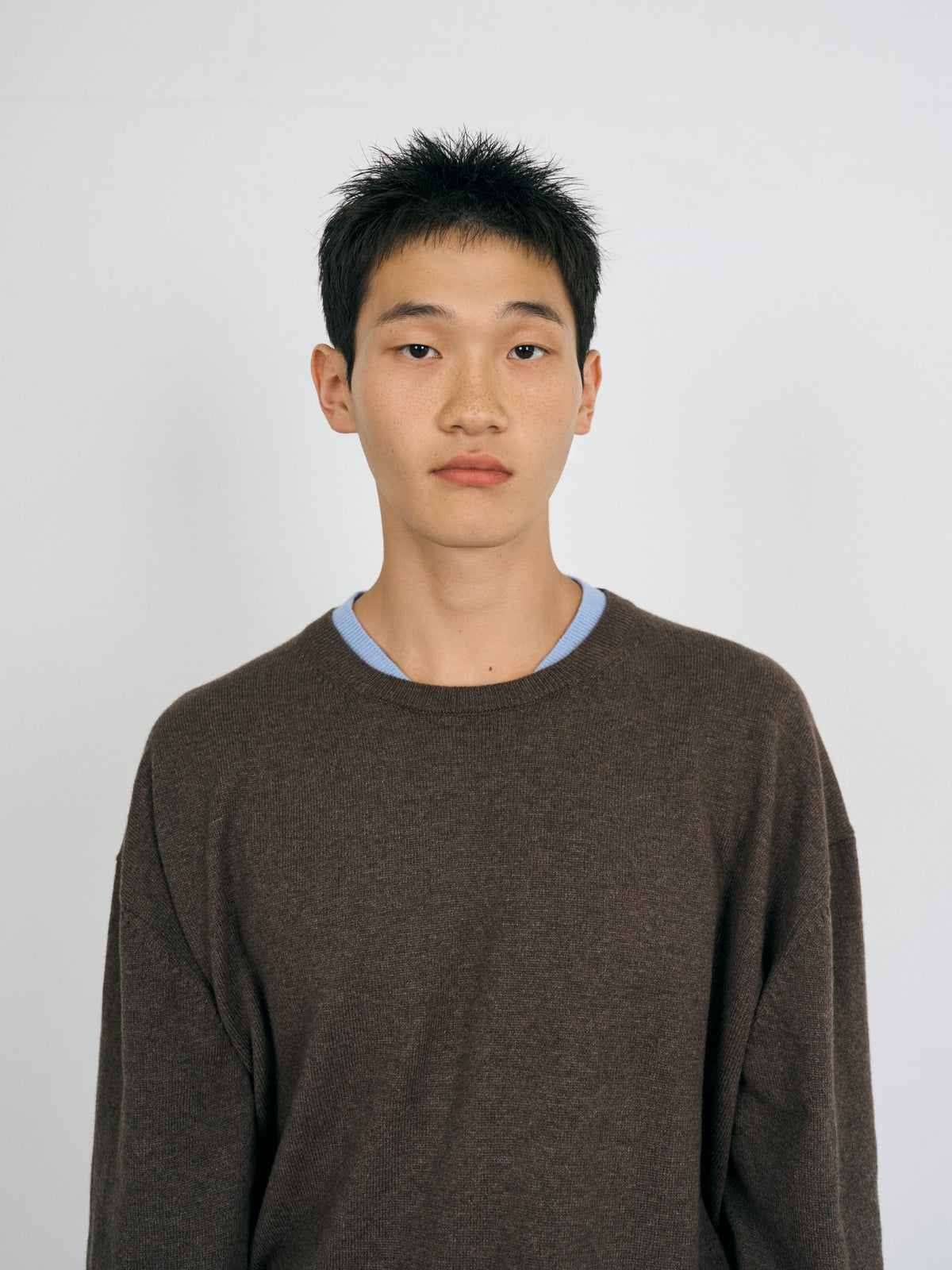 Layered Wool Crew Knit (Brown-Light Blue)