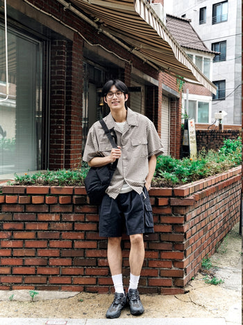 Window Check Open Collar Shirts (Brown)