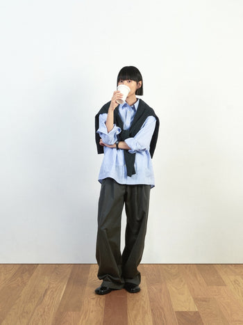 (W)Office Belted Pin-tuck Pants (Blue Gray)