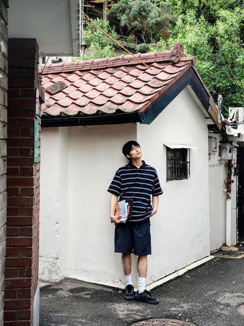Oversized Stripe Polo Shirts (Navy)