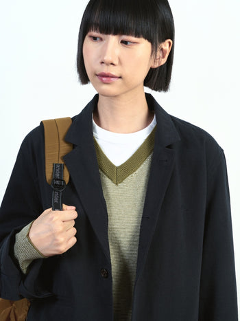 (W)Pin-Stripe V-neck Knit (Olive)