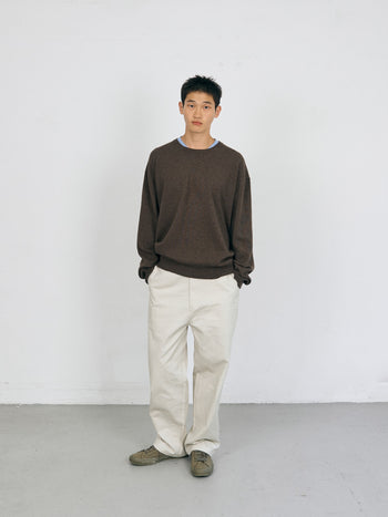Layered Wool Crew Knit (Brown-Light Blue)