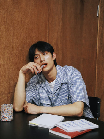 Window Check Open Collar Shirts (Light Blue)