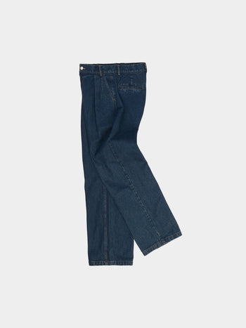 Loose Fit Pin-tuck Denim Pants (Deep Indigo)