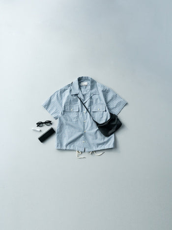 Window Check Open Collar Shirts (Light Blue)