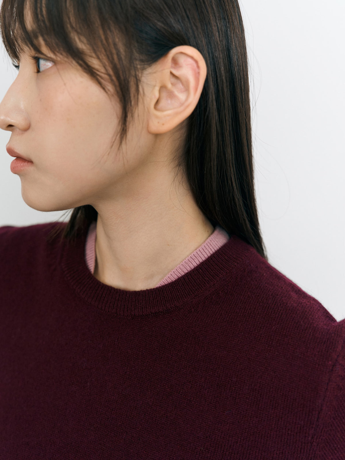 Layered Wool Round Knit (Burgundy-Pink)