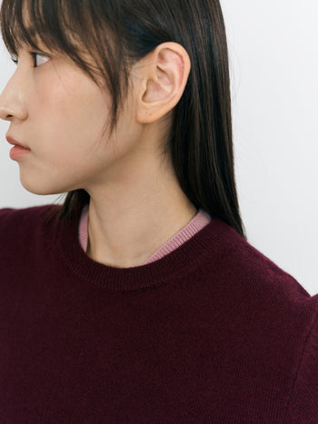 Layered Wool Round Knit (Burgundy-Pink)