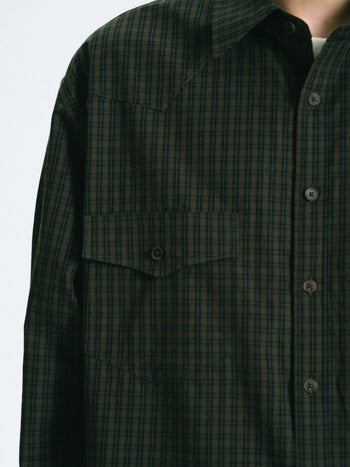 Classic Check Western Shirts (Olive Green)