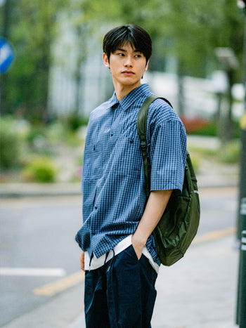 Open Collar Check Shirts (Beige)