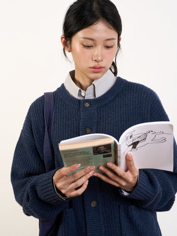 Fine Wool Roundneck Cardigan (Brown)