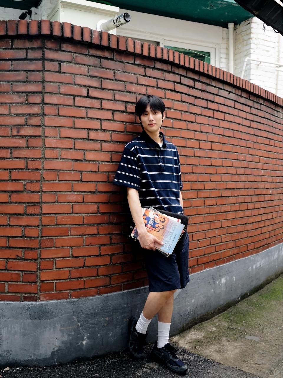 Oversized Stripe Polo Shirts (Navy)
