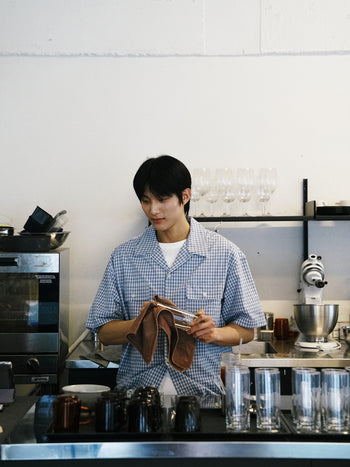 Window Check Open Collar Shirts (Light Blue)