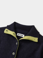 High-Neck Two-Tone Cardigan (Navy-Olive)