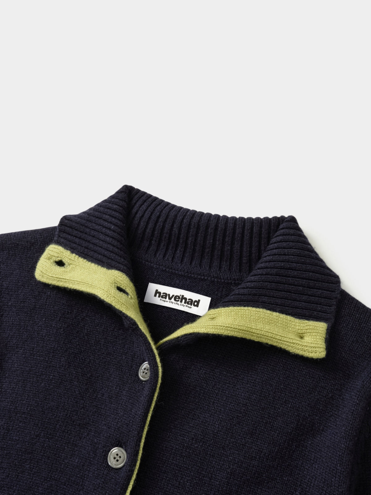 High-Neck Two-Tone Cardigan (Navy-Olive)