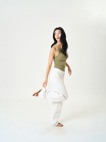 U-neck Sleeveless Top (Stripe Olive)