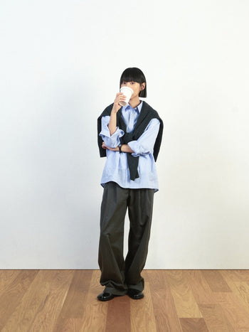 (W)Office Belted Pin-tuck Pants - Blue Gray | W0 (S)