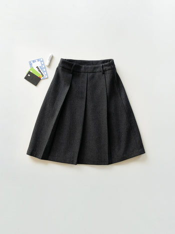 Wool Blend Pleats Skirt (Charcoal)
