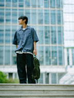 Open Collar Check Shirts (Navy)