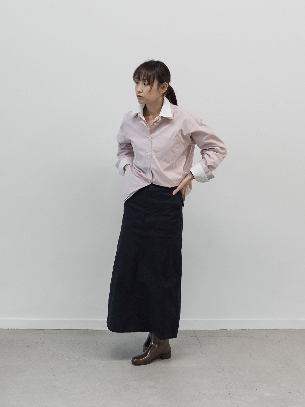 Herringbone Twill Fatigue Skirt (Black)